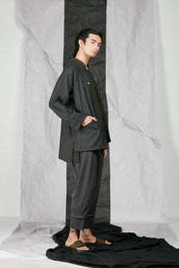 Italian Wool Suiting Unisex Kimono Zip Jacket with pockets