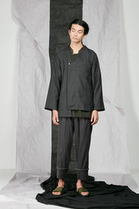 Italian Charcoal Wool Suiting Unisex Kimono Zip Jacket