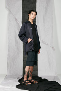 Tencel Cupro Linen Menswear Unisex Kimono Zip Jacket with pockets