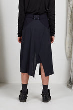 Load image into Gallery viewer, Tailored Menswear Unisex Skirt with Button off Drape Panels in Navy Italian Wool