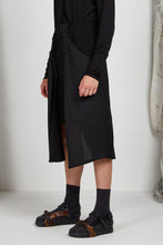 Load image into Gallery viewer, Black Viscose Tailored Menswear Unisex Skirt with Button off Drape Panels