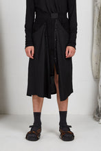 Load image into Gallery viewer, Black Viscose Tailored Menswear Unisex Skirt with Button off Drape Panels
