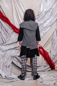Menswear Unisex Paneled Asymmetrical Slate Linen Jacquard Vest