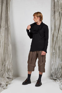Men's Black Knit Long Sleeve Top with Loop Scarf