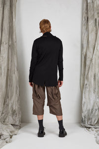 Men's Black Knit Long Sleeve Top with Loop Scarf