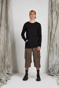 Men's Black Knit Long Sleeve Top with Loop Scarf
