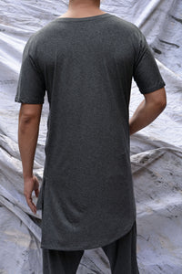 Asymmetric Grey Marle Jersey Unisex Long Line T-Shirt