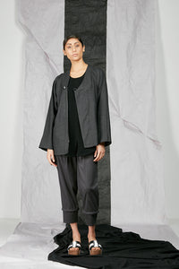 Italian Charcoal Wool Suiting Women's Unisex Kimono Zip Jacket