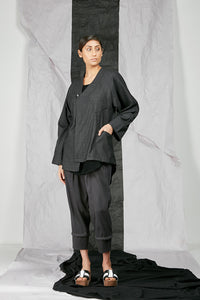 Italian Wool Suiting Women's Unisex Kimono Zip Jacket with Pockets