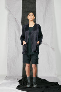Tencel Cupro Linen Women's Unisex Kimono Zip Jacket with Pockets
