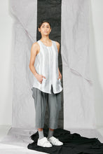 Load image into Gallery viewer, Women&#39;s White Stripe Linen Flare Tank Top